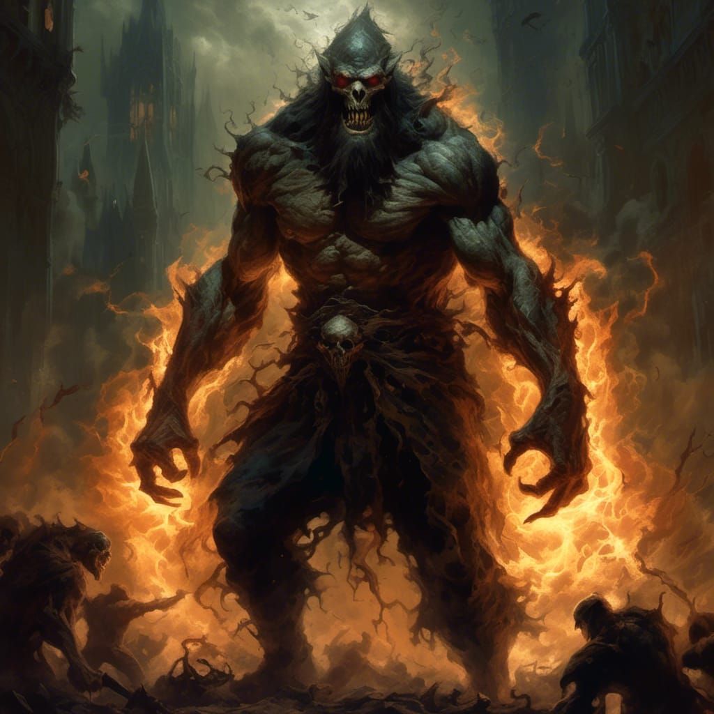 Intimidating Hobgoblin Wielding Fire in Horror Style