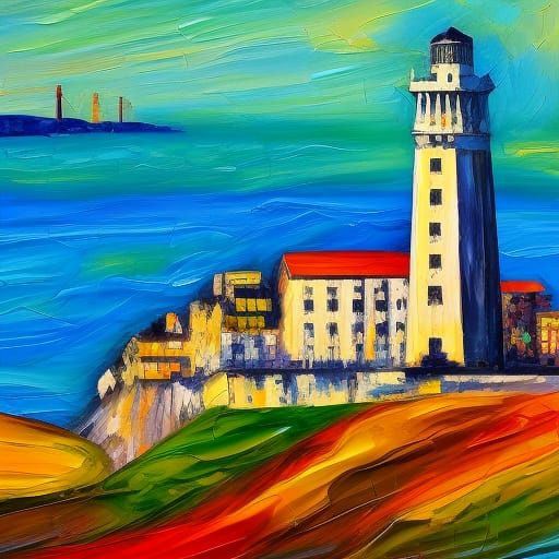 Alcatraz in Neo-Impressionist Expressionist Style