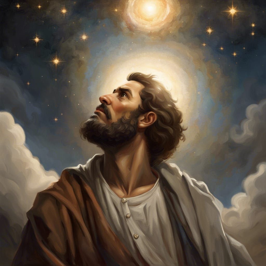 Man in Heroic Fantasy Style Adoring Starry Sky