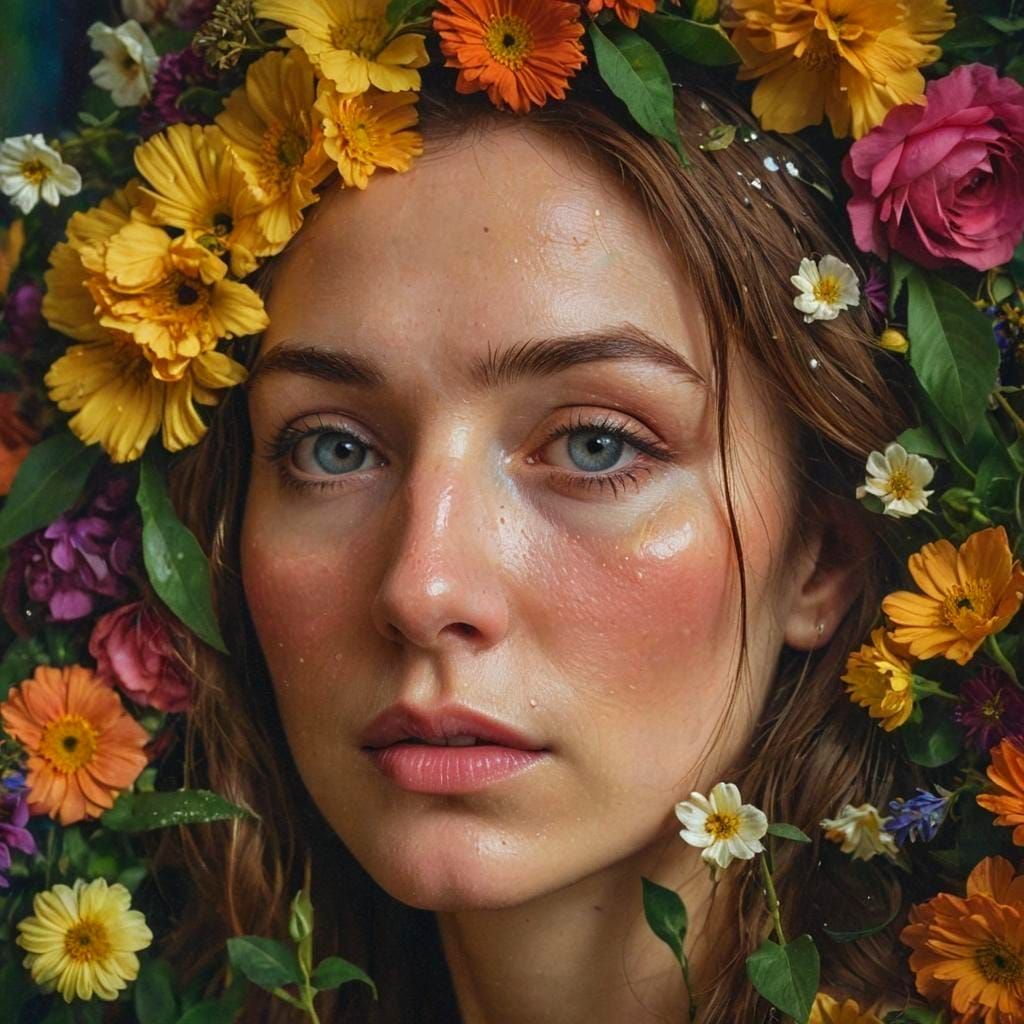 Emotional Portrait in Klimt-Inspired Mixed Media