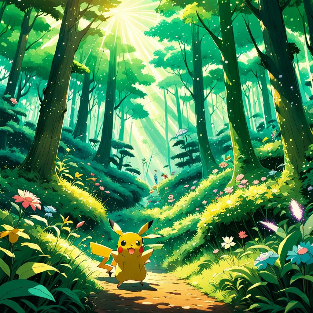 Pikachu and Friends Party in Lush Forest
