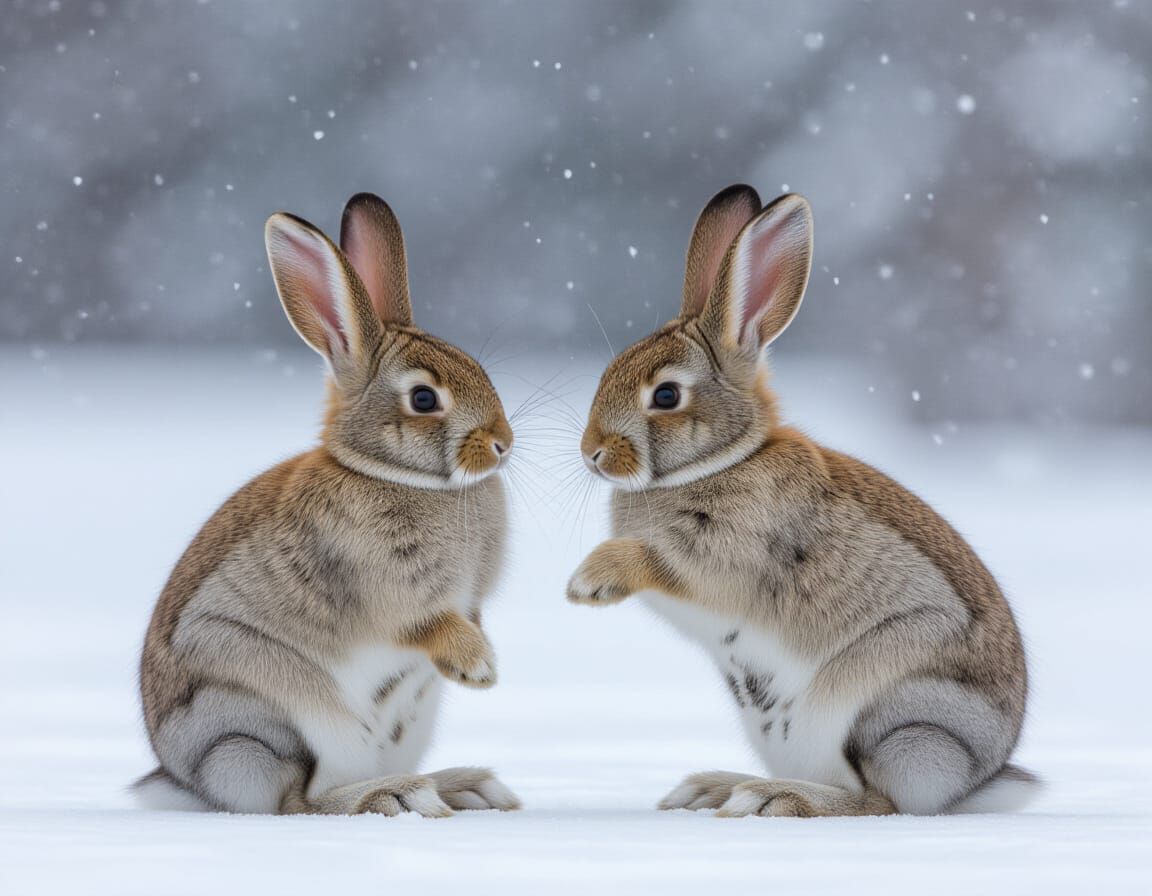 Yukon Snow Rabbits Playing in Winter