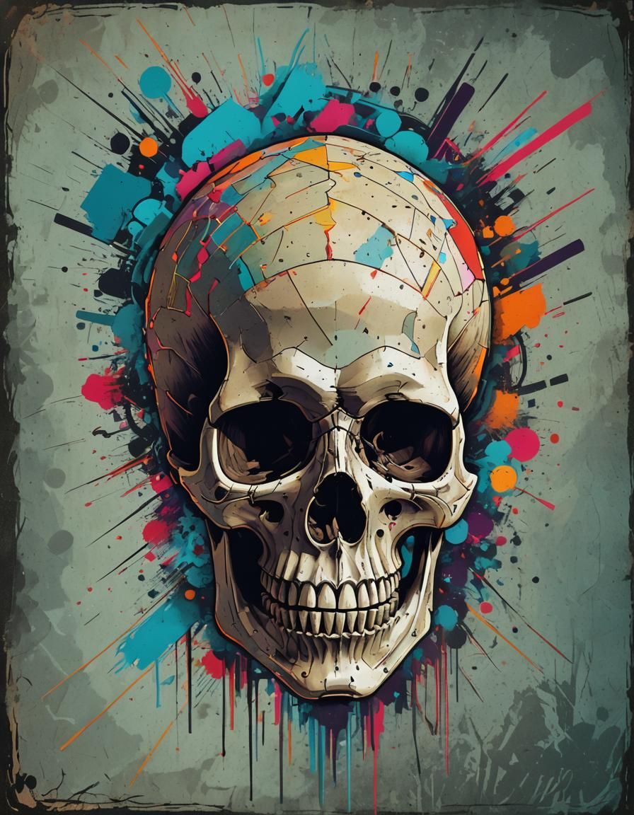 Colorful Skull Portrait in Hyperrealistic Vector Art Style