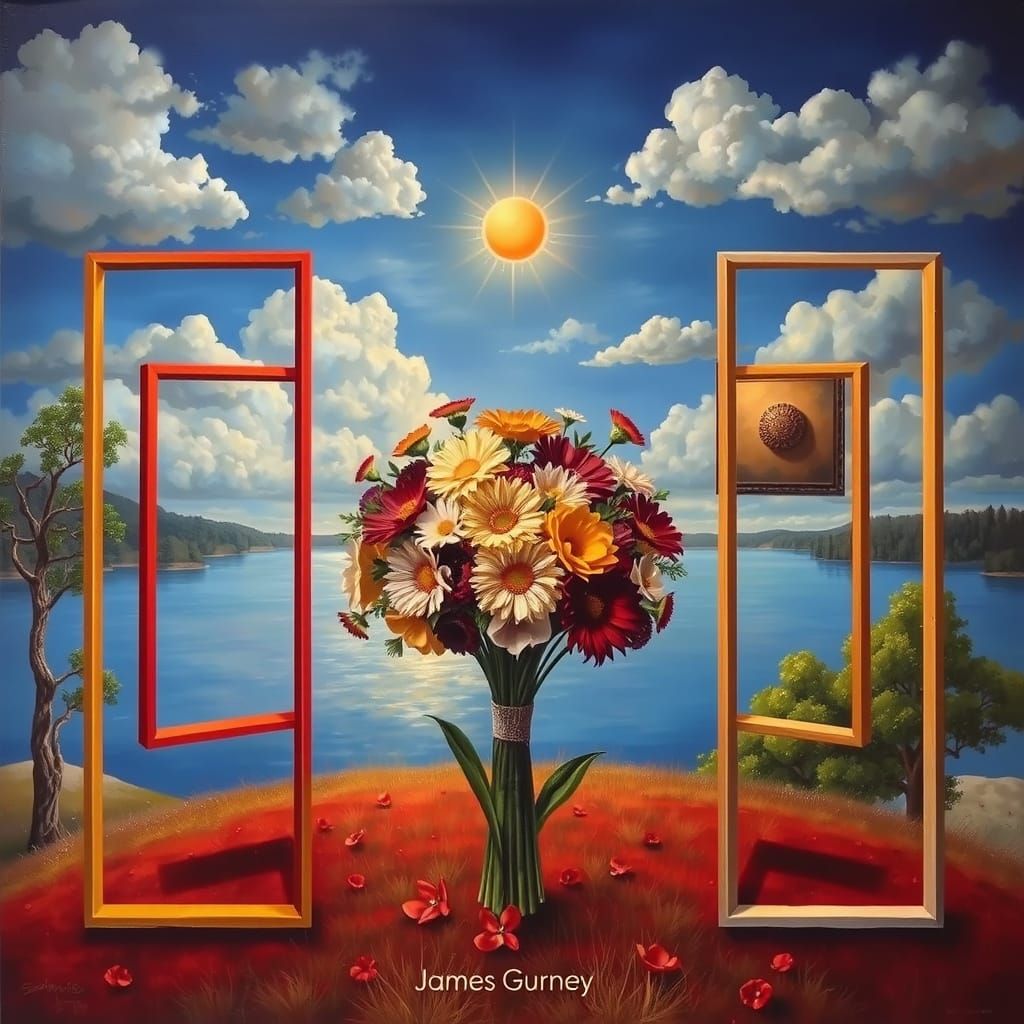 Surreal Floral Oil Painting with Colorful Frames