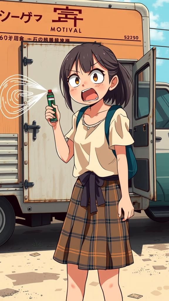 Teenage Girl's Mace Mishap: Anime-Style Illustration