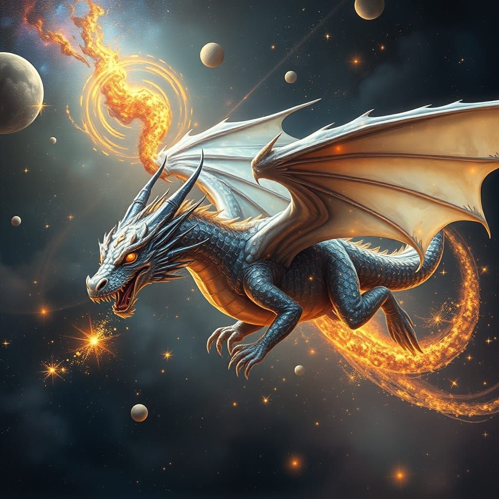 Serenely Drifting Celestial Dragon Among Starry Cosmos