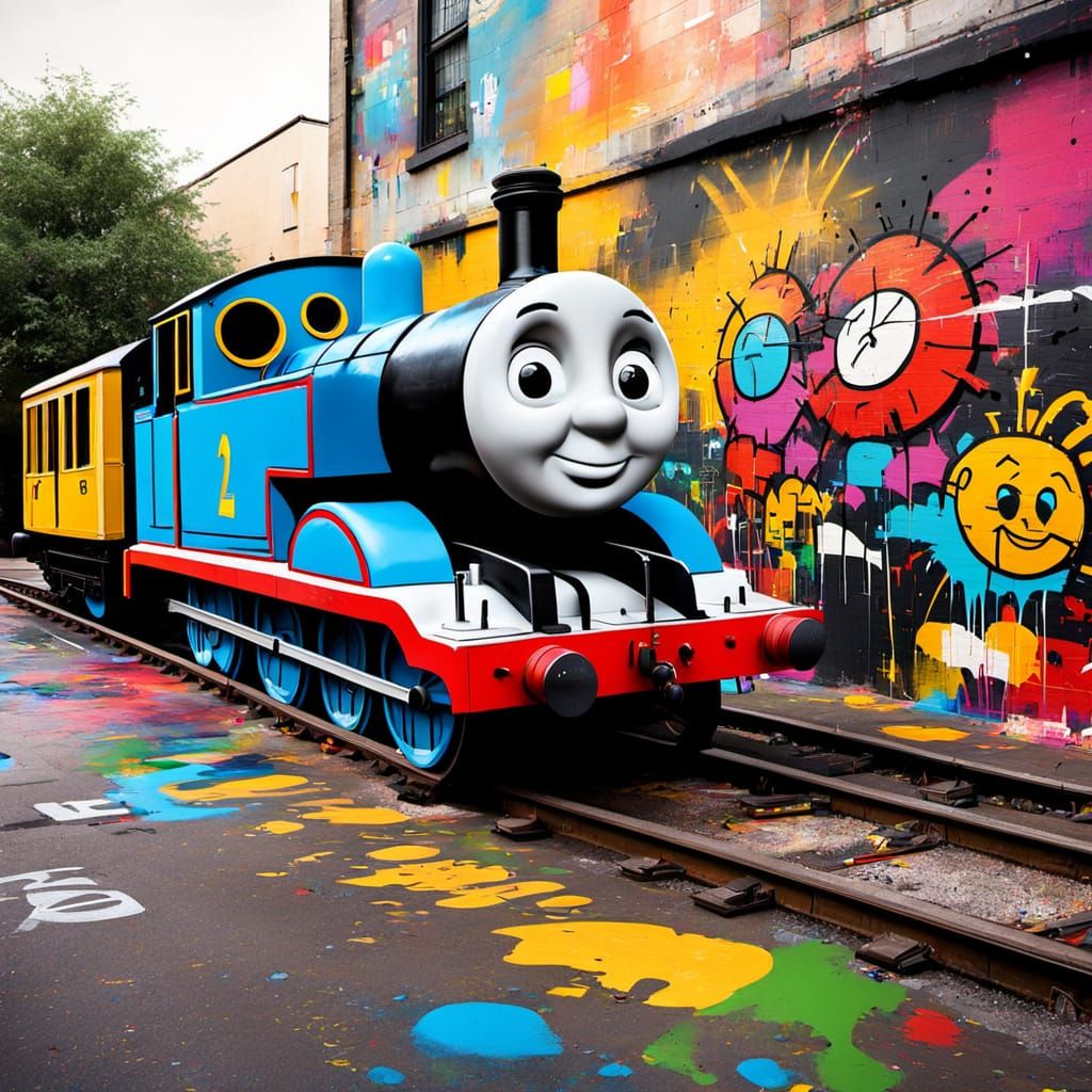 Thomas the Tank Engine in Street Art Style