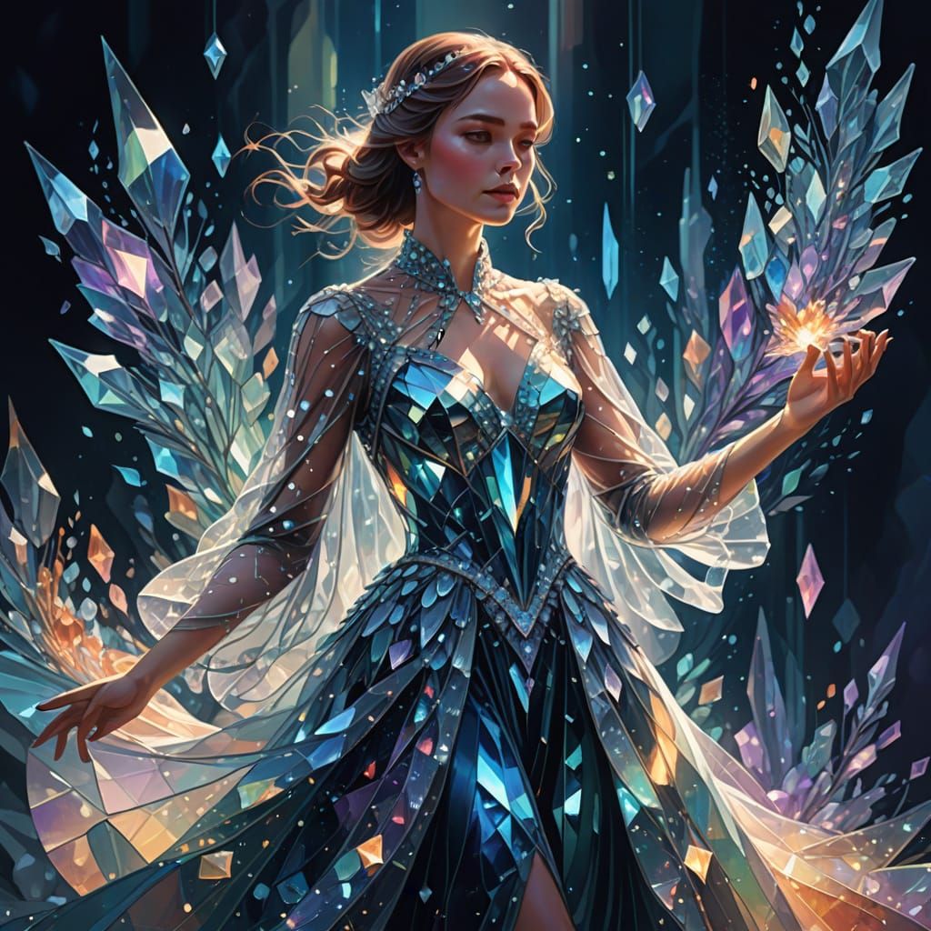 Fantasy Art: Woman in Luminescent Crystal Dress