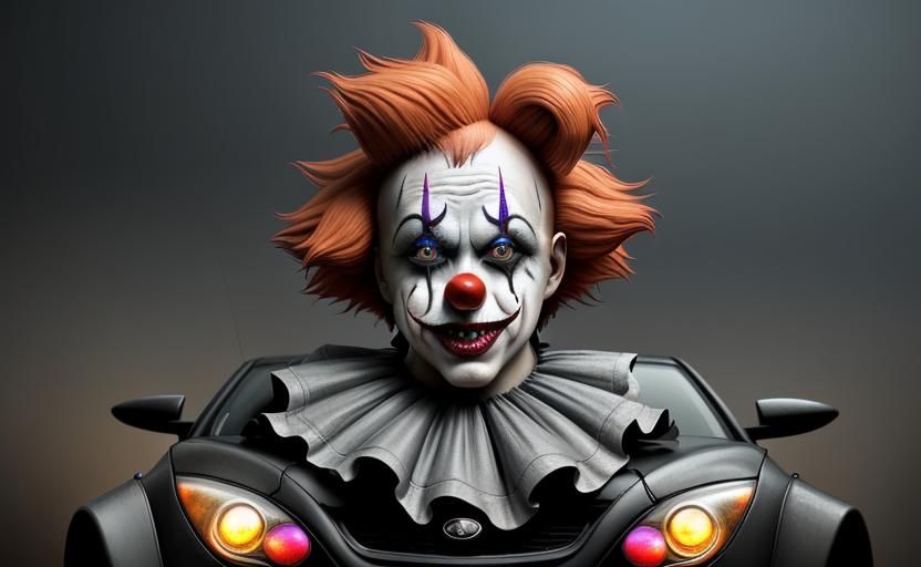 Creepy Clown Hotrod in Hyperrealistic Splash Art