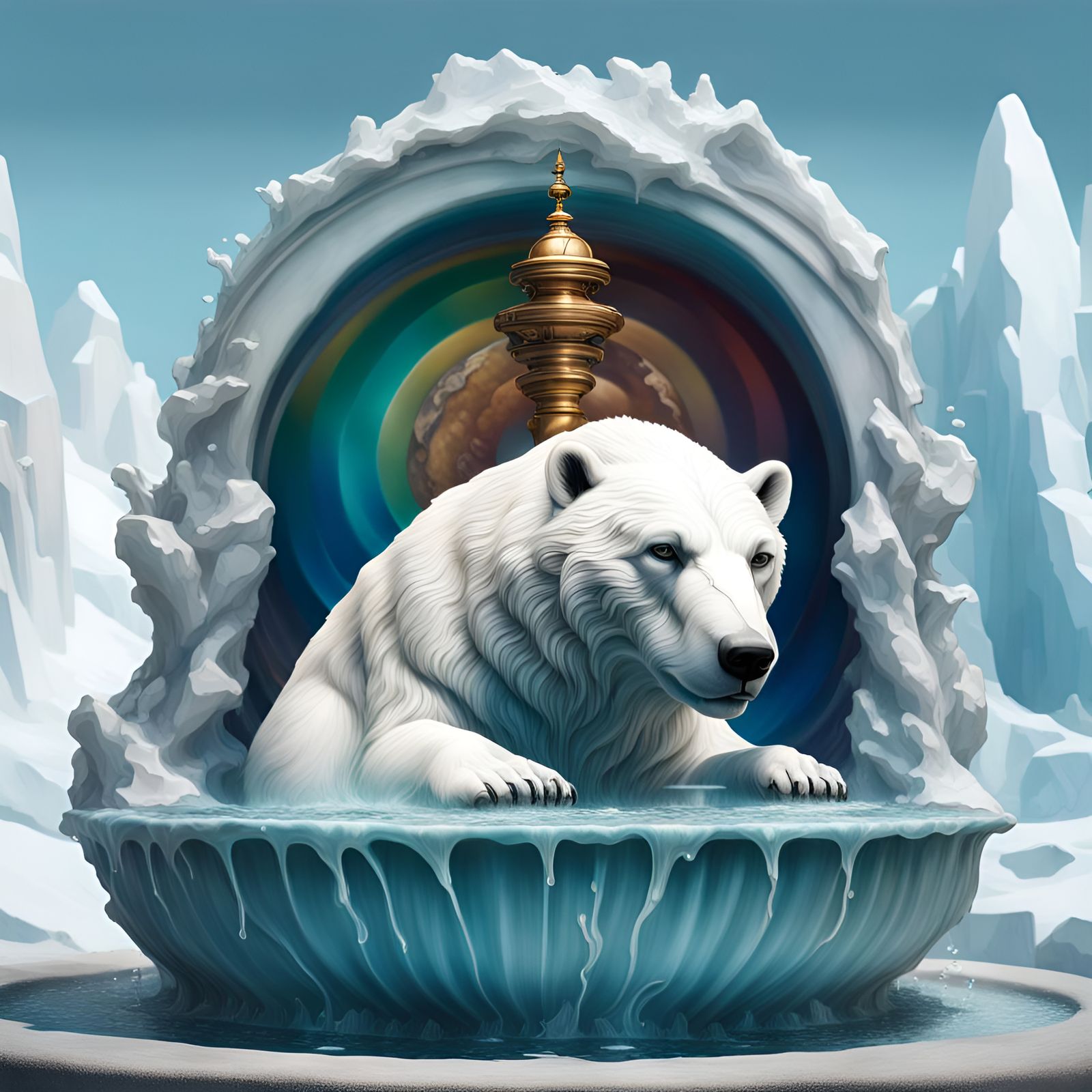 Zen Water Fountain with Polar bear by My.