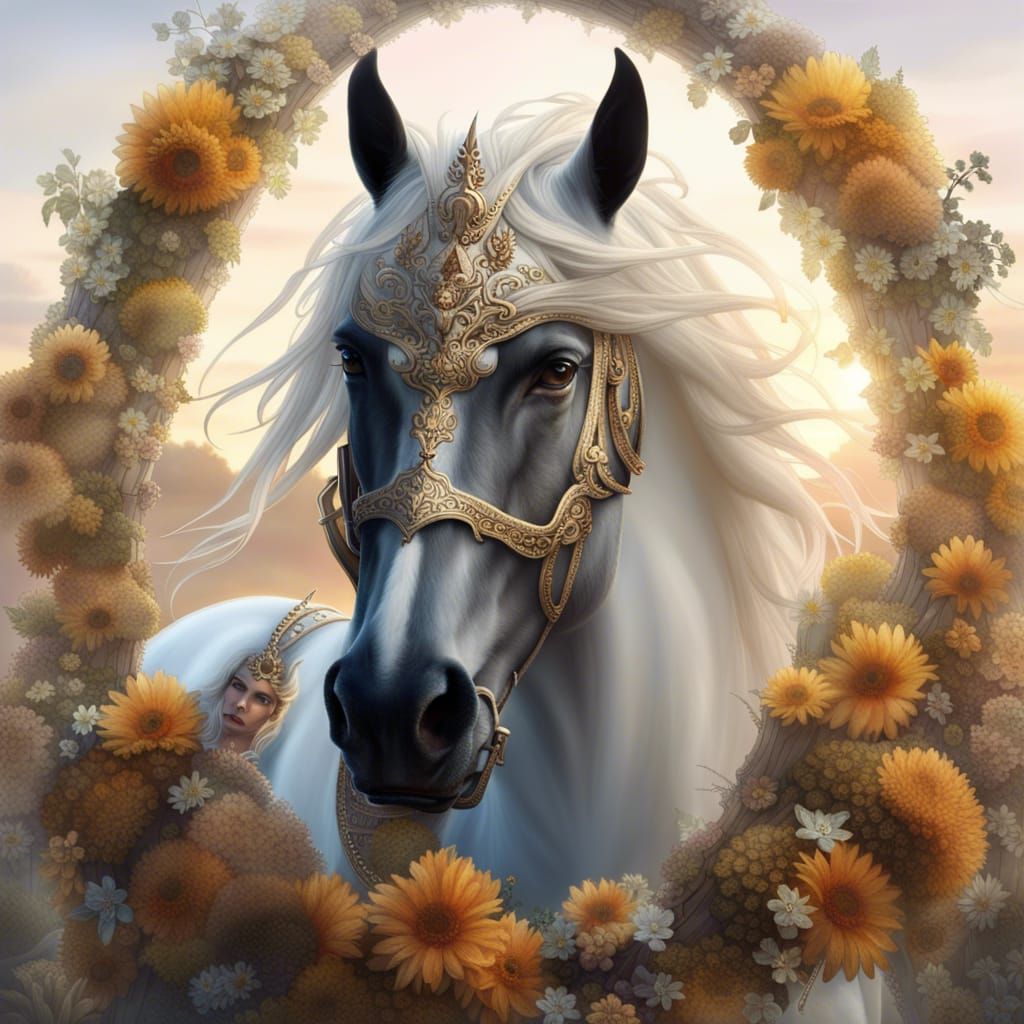 Black Knight Warrior on White Horse Portrait