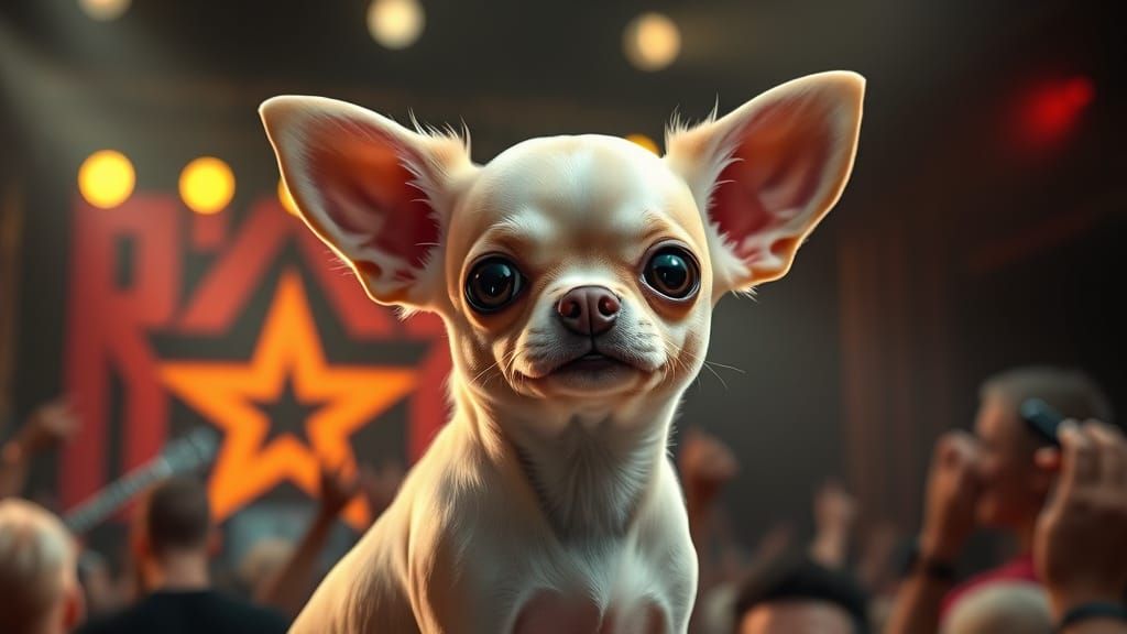 Cartoon Chihuahua at Heavy Metal Concert