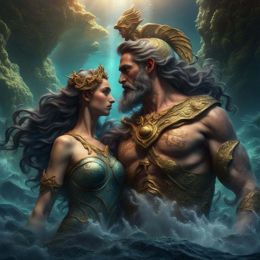 Poseidon and Venus Underwater Fantasy Art