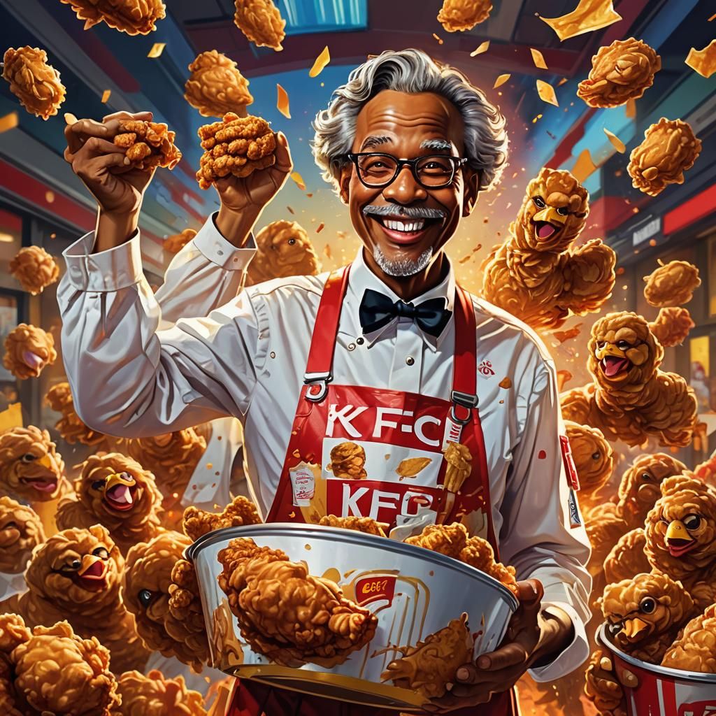 Hyper-Realistic KFC Portrait with Swirling Colors