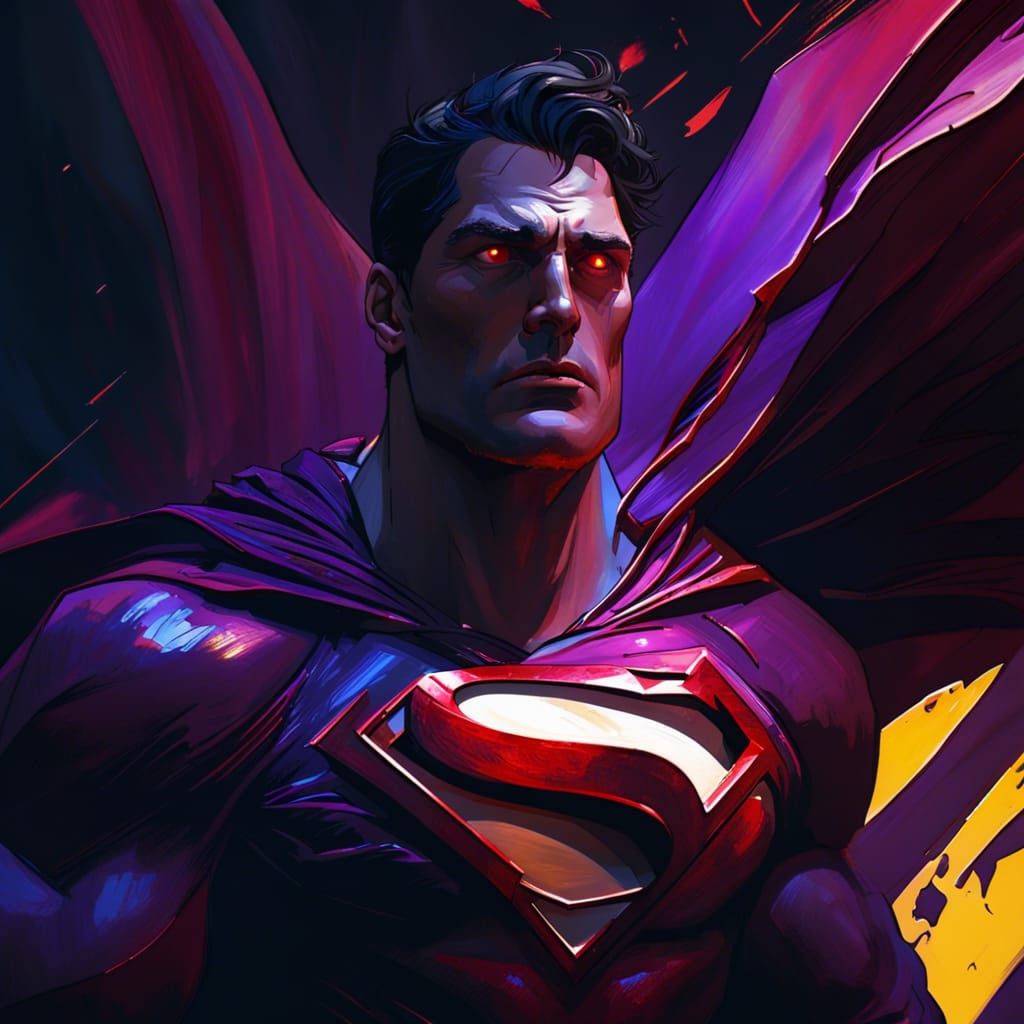 Dark Fantasy Superman with Red Eyes, Hyperdetailed Art