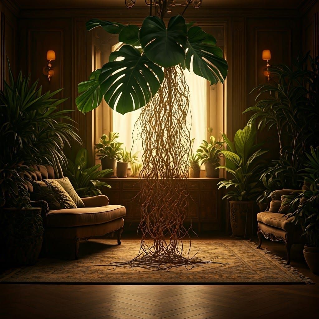 Lush Monstera Deliciosa in Sumptuous Living Room