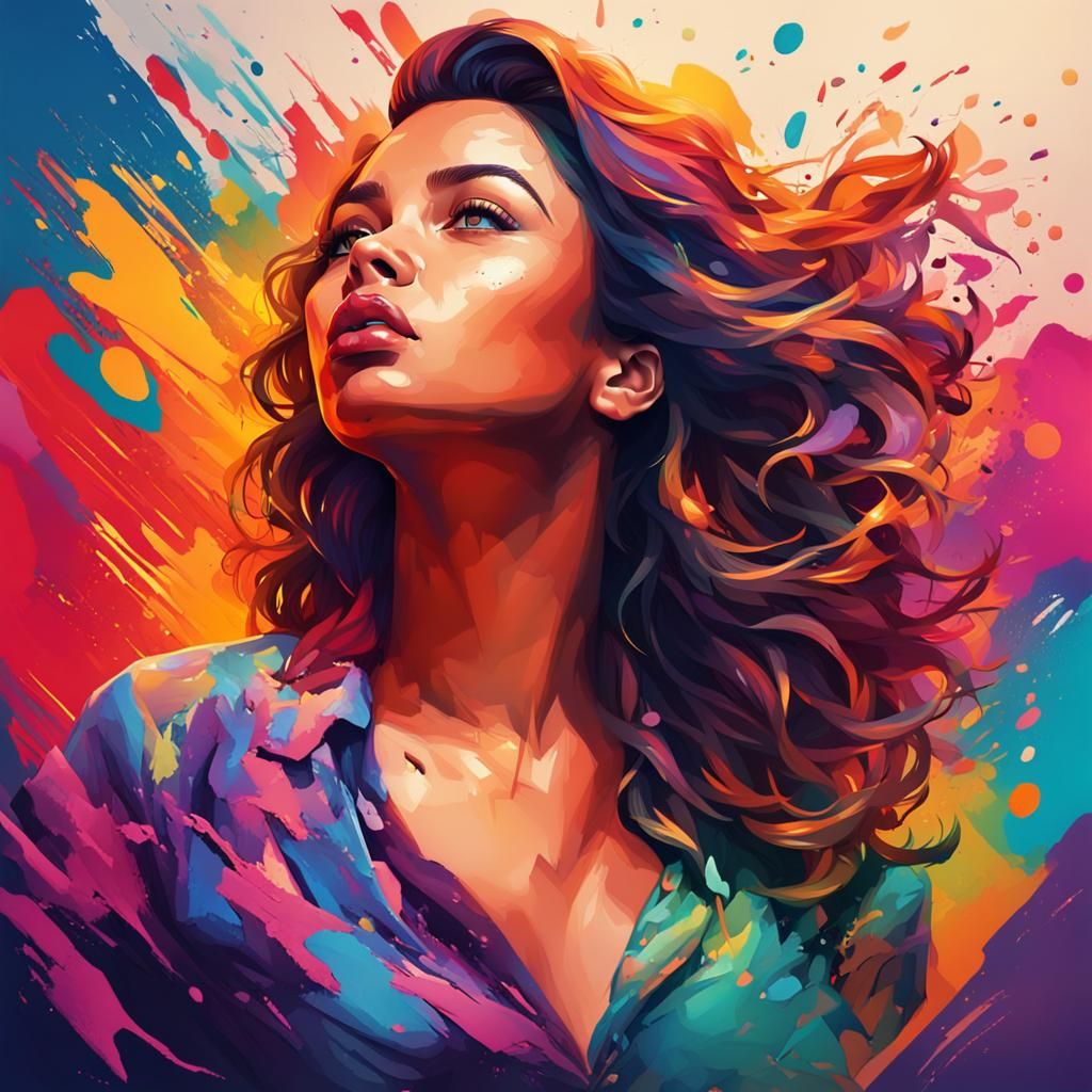 Hyperrealistic Curvy Woman in Splash Art Style