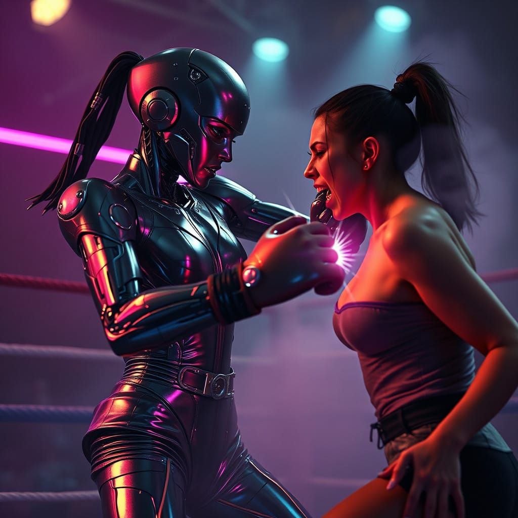 Metallic Android Nocautea Oponente em Ringue de Boxe