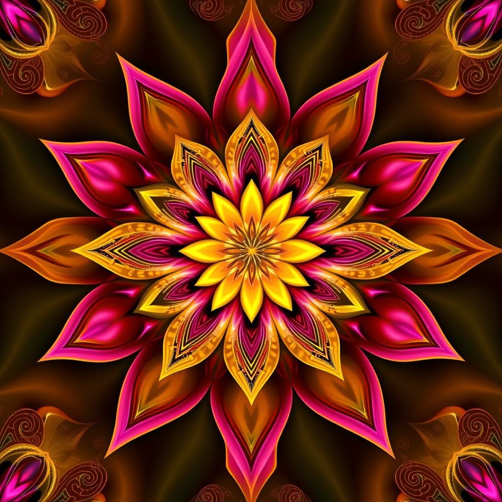 Vibrant Fractal Lotus in 3D Shading Style