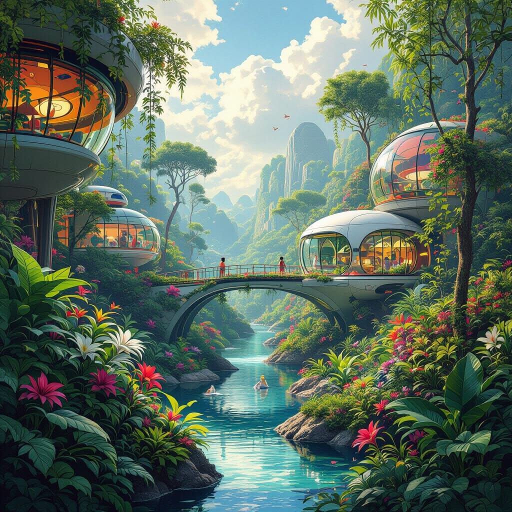 Vibrant Ecosystem in Surreal Whimsical Style