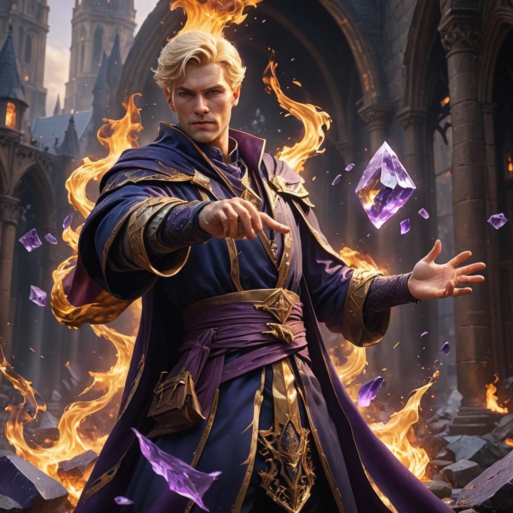 Young Wizard Holding Burning Ice Shard