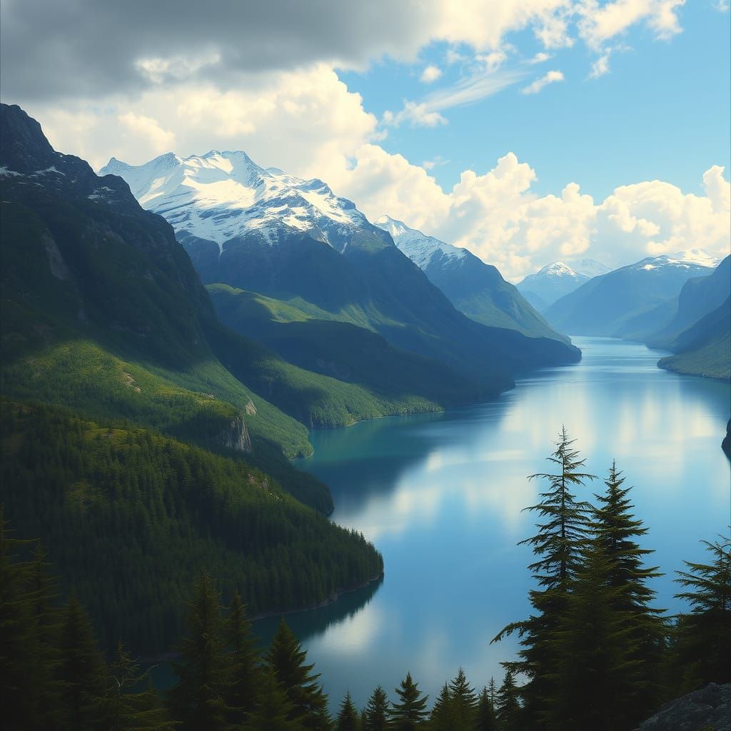 Norway Landscape Painting: Fjords, Mountains, Forests