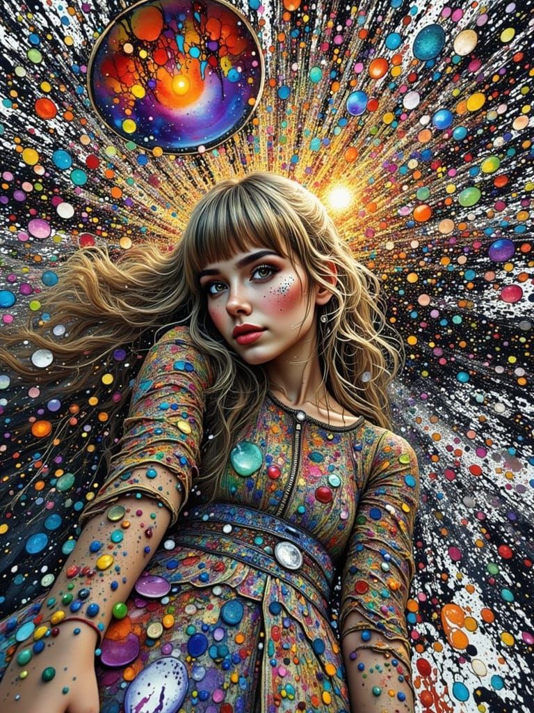 Vibrant Ink Splatter Portrait with Brown Eyes