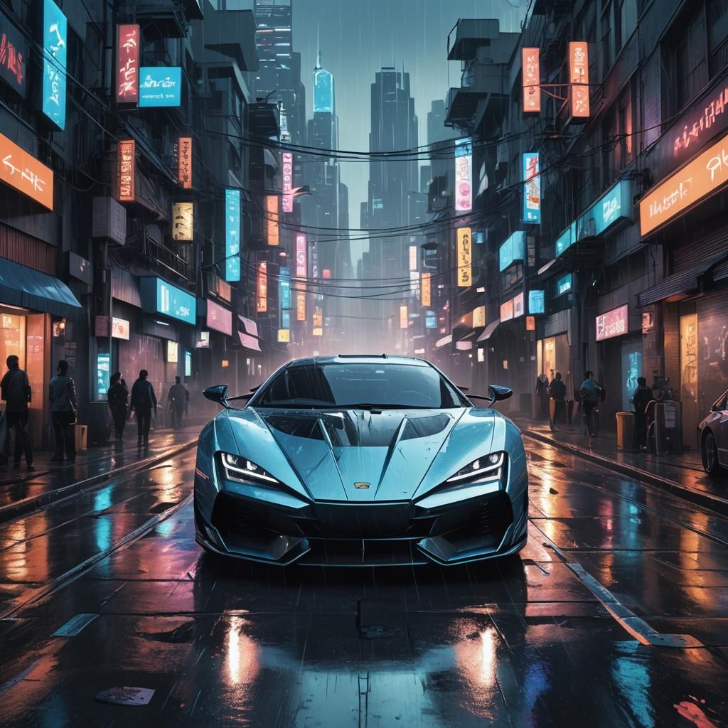 Cyberpunk Supercar Accelerates Through Neon Cityscape