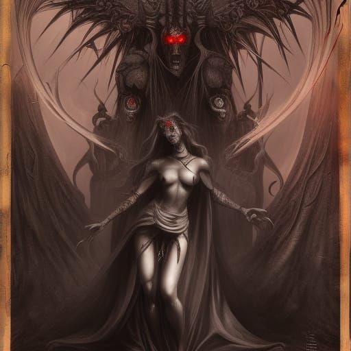Sinister Demon Queen on Throne in Dark Fantasy Style