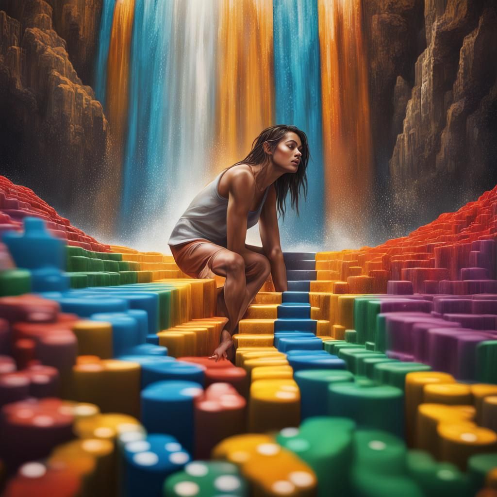 Human Domino Waterfall in Splash Art Style