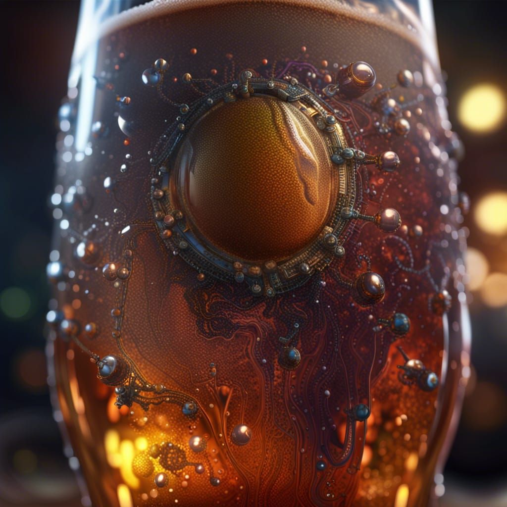 Beaded Man Seen Through Beer Glass in Matte Painting