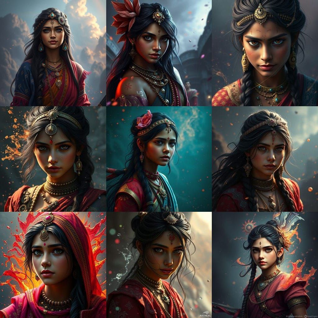 Exotic Indian Goddess in Vibrant Fantasy World