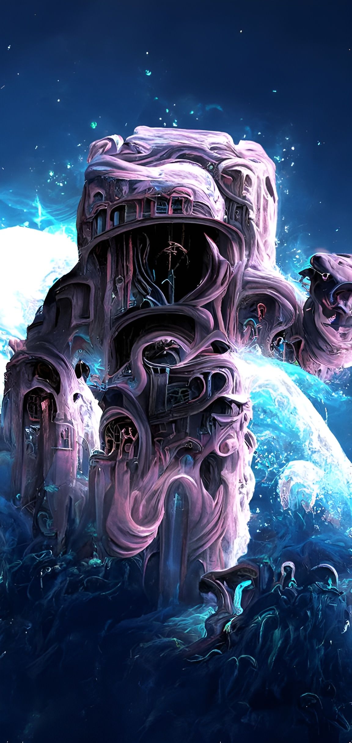 Magical Bioluminescent Tavern Cellar in Neon Illustration