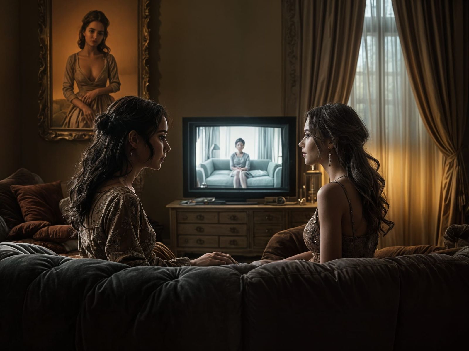 Woman Sees Herself on TV in Living Room