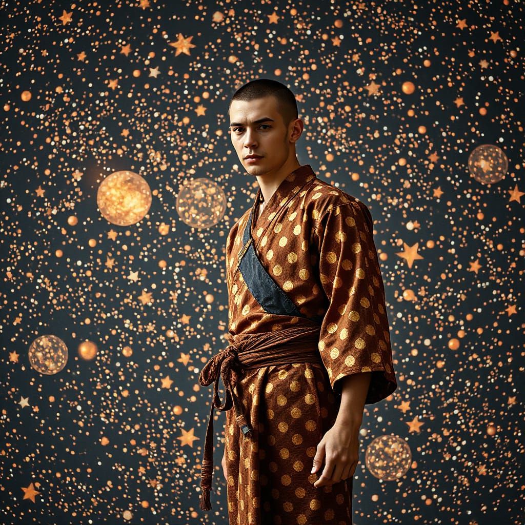 Polka Dot Samurai in Pre-Raphaelite Style