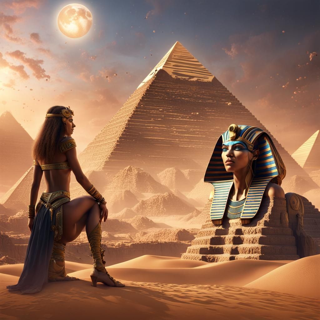 Egyptian Pyramids and Woman in Fantasy Art Style