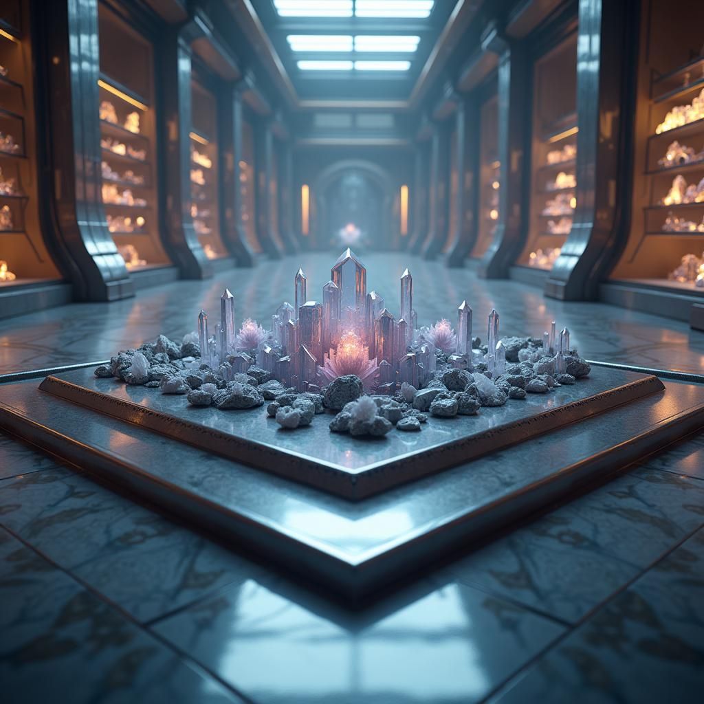 Futuristic Crystal Shop in Metallic Sci-Fi Style