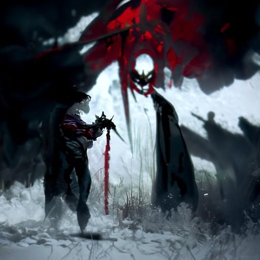 Sinister Demon Slayer in Dark Fantasy Style