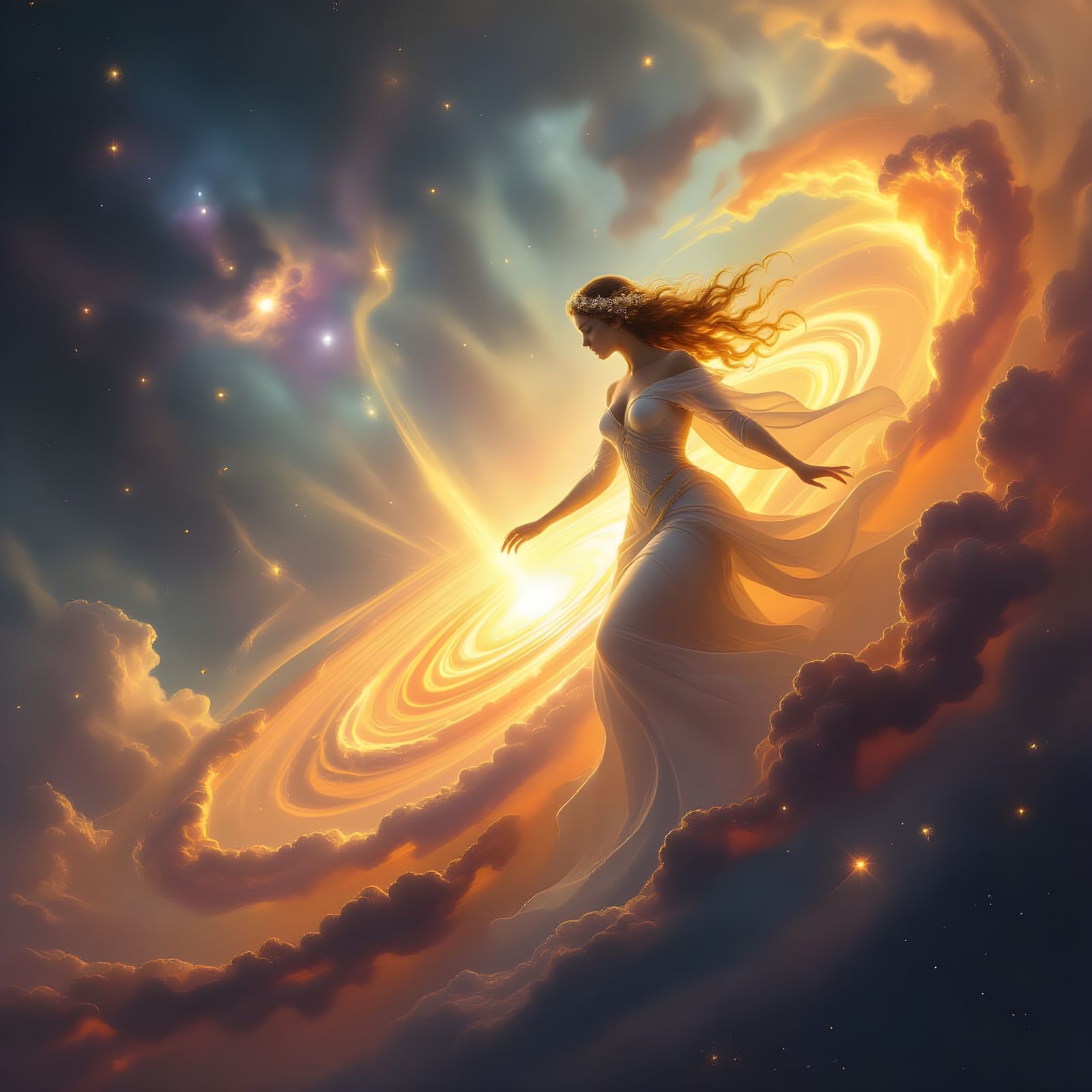 Divine Being Shapes a New Planet in Cosmic Art Style