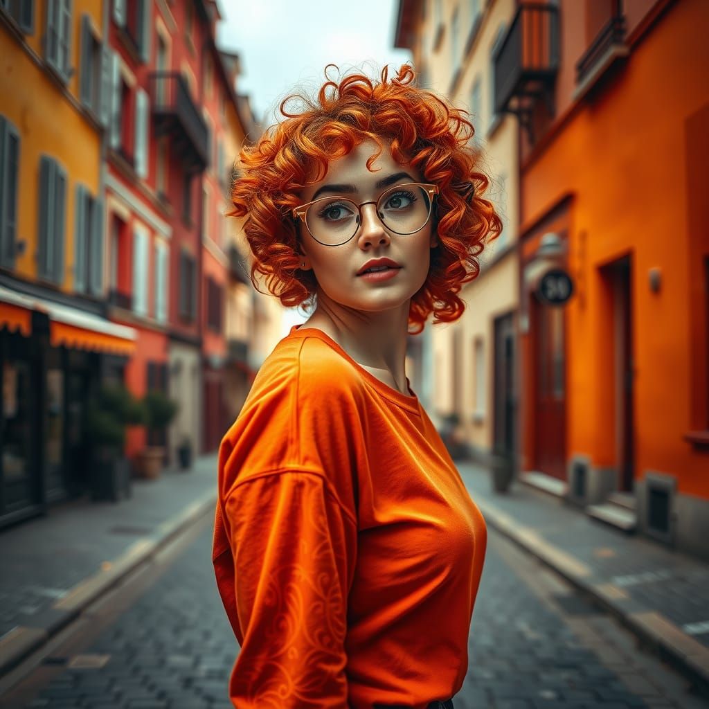 Orange Hues: Portrait of a Woman in Rue Crémieux