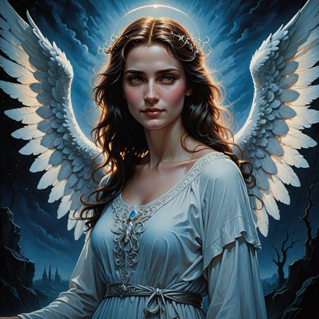 Romantic Angel of Death Guiding Souls in Ethereal Light