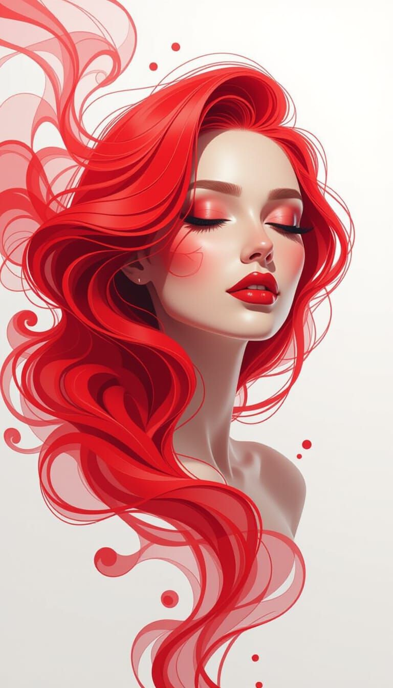 Ethereal Woman Formed by Red Smoke Lines