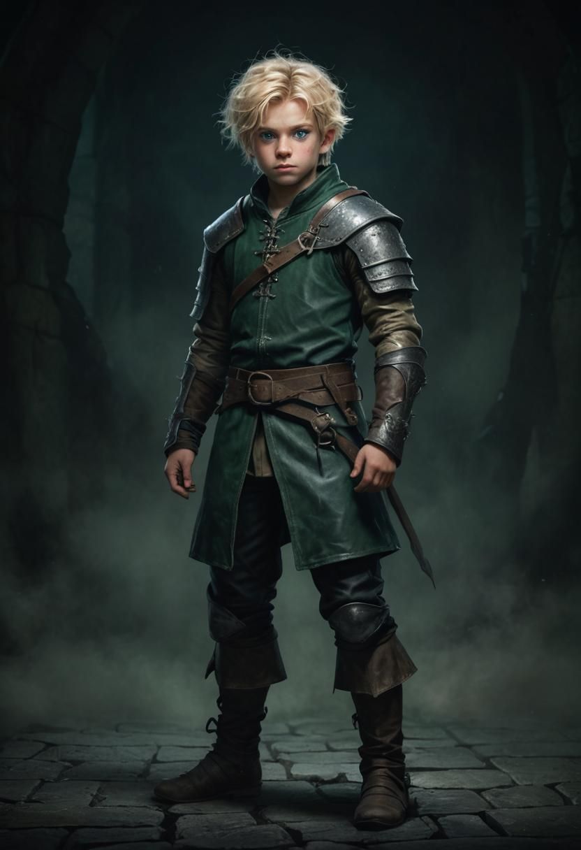 Fantasy Portrait: Blond Boy Fighting in Dungeon