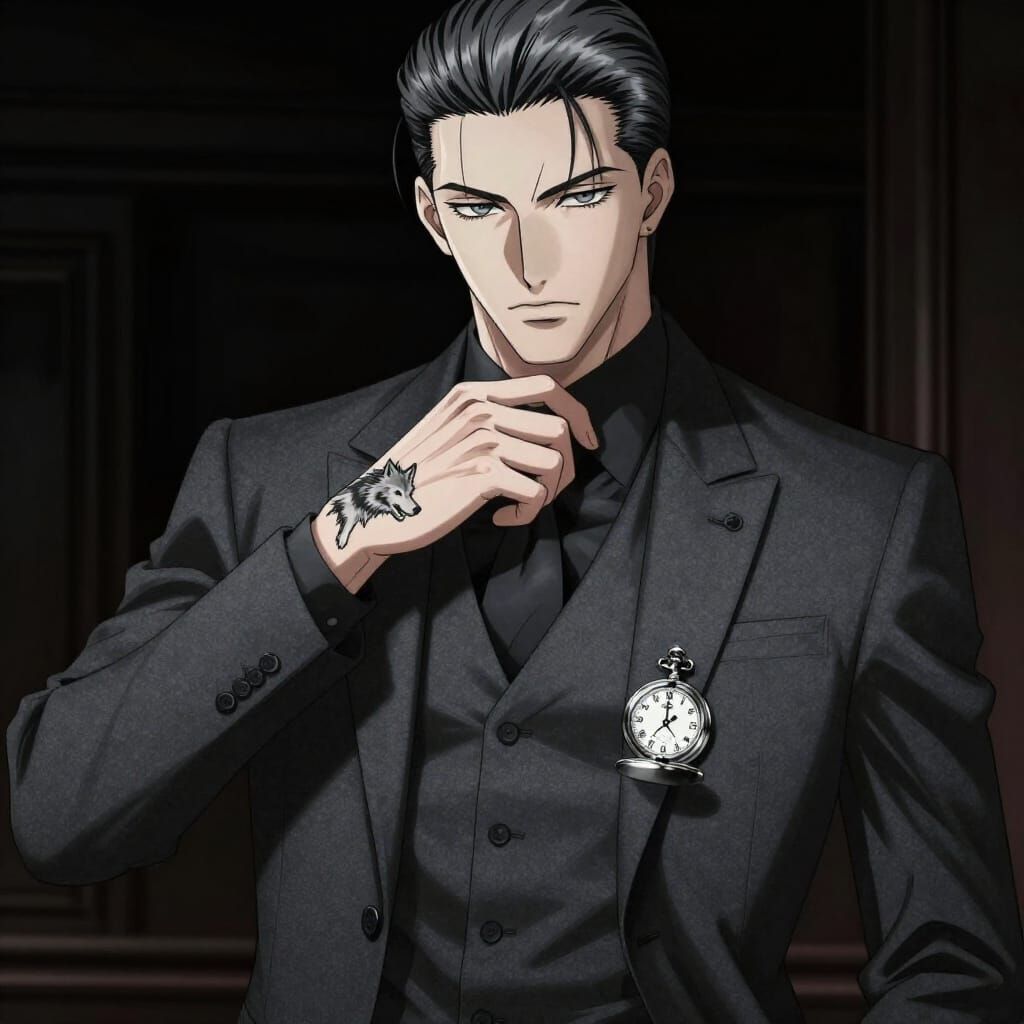 Anime Man with Carrara Marble Face, Cold Grey Eyes