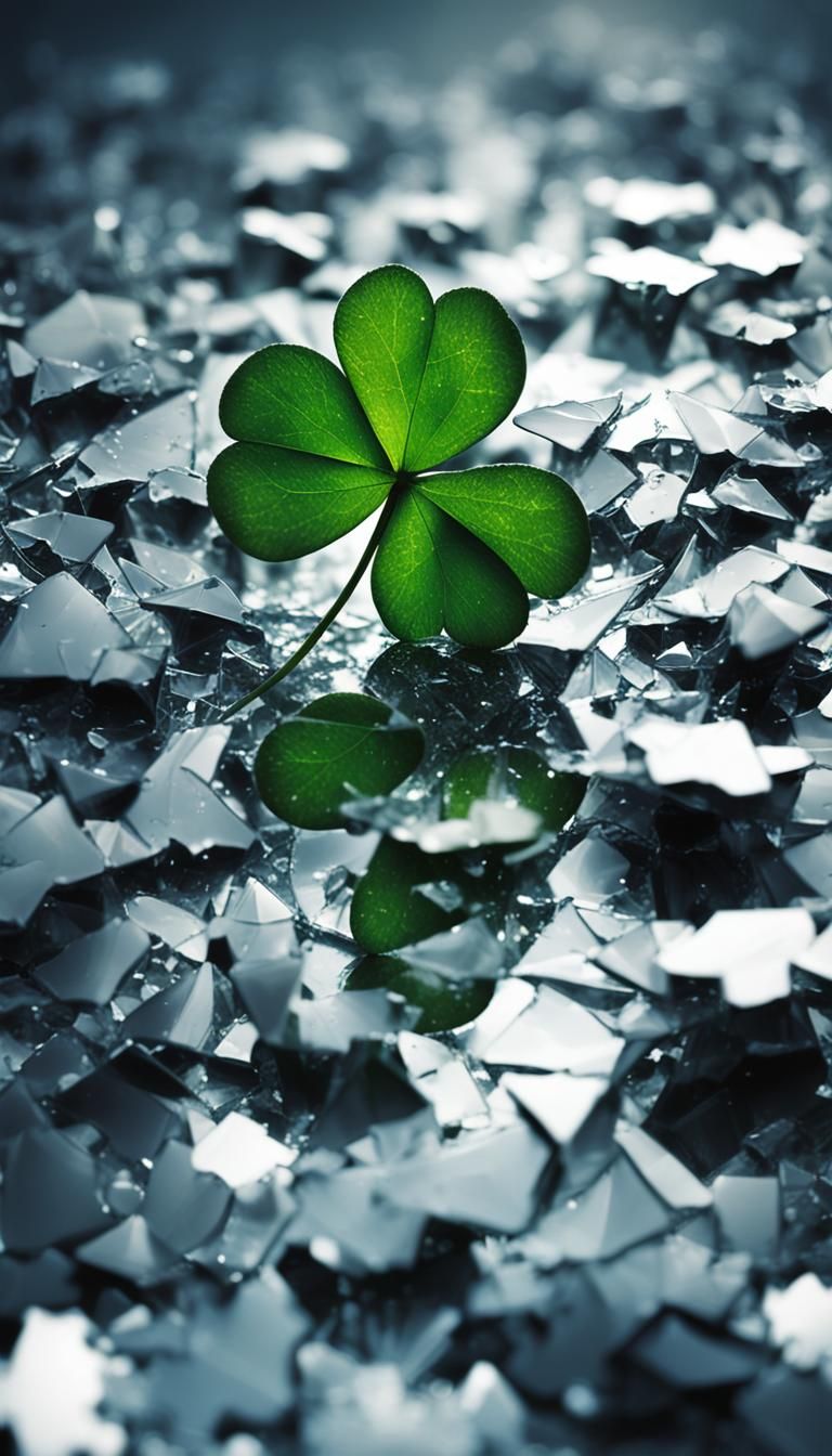 Surreal Four-Leaf Clover in Shards of Mirror