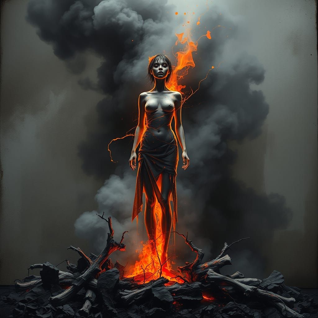 A female figure rising from the ashes,