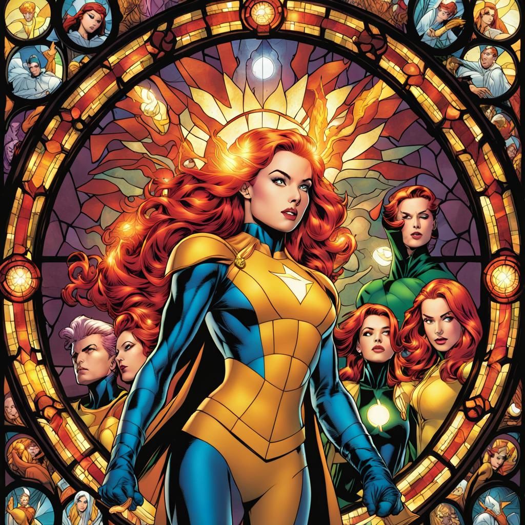 Jean Grey Phoenix Stained Glass Window Art