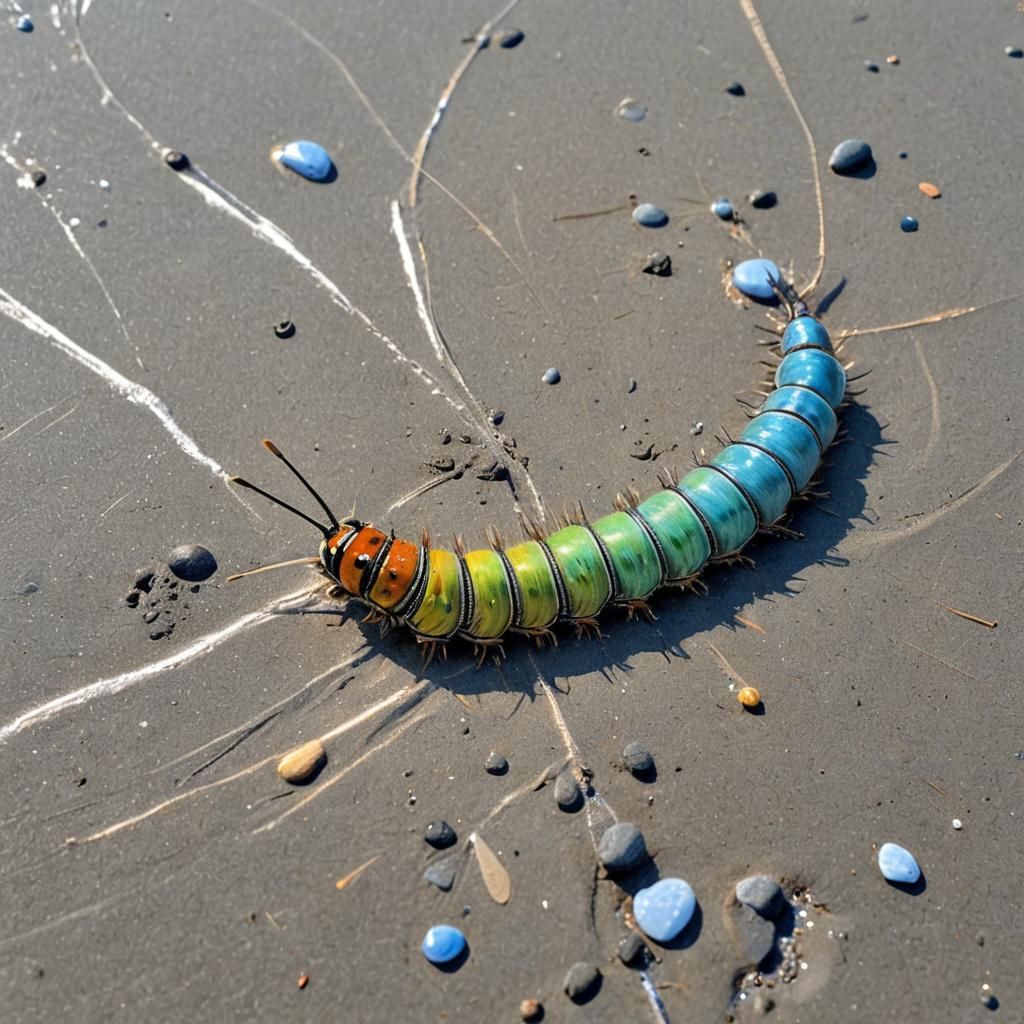 Pastel Caterpillar Sunbathing: A Detailed Charcoal Drawing