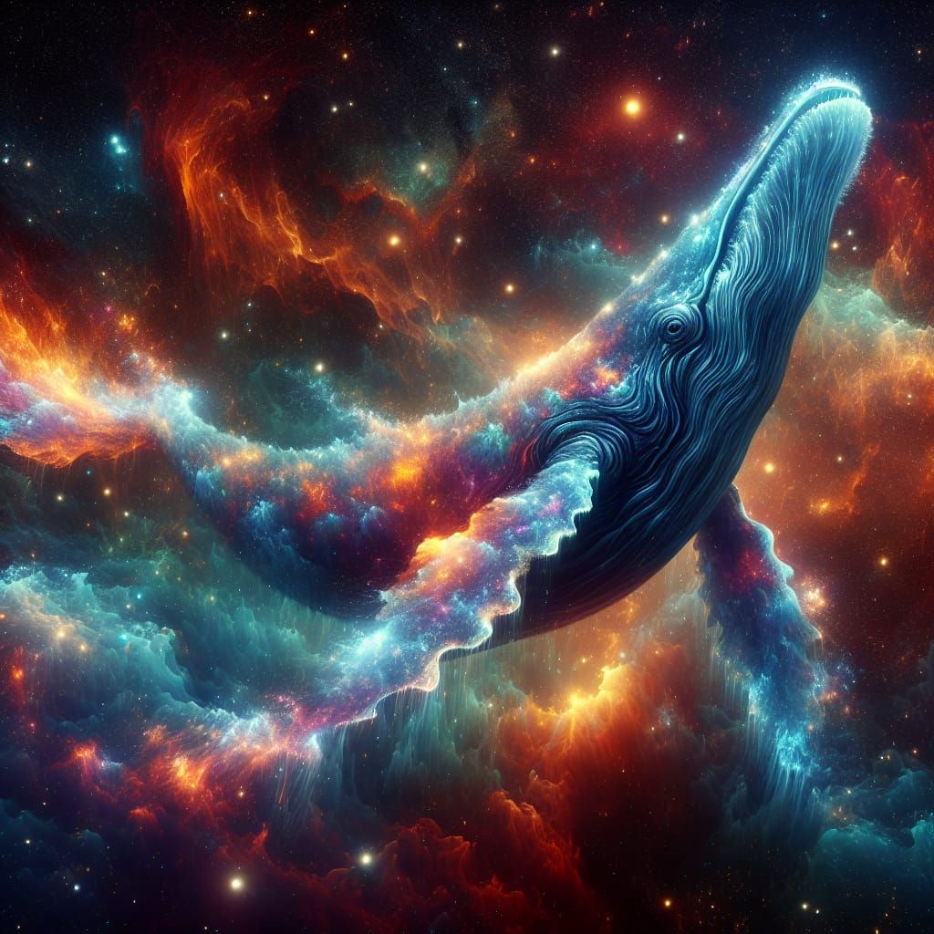 Immense Space Whale Swimming Through Starry Nebulae