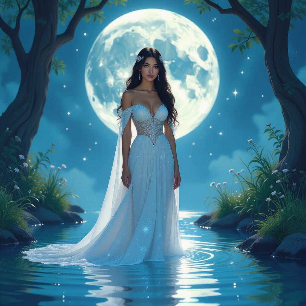 Serene Woman in Star Gown, Art Nouveau Style